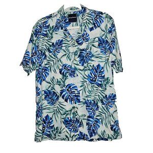 Tommy Bahama Vintage Hawaiian Shirt Monstera Plant Silk Blue Green Size M‎
